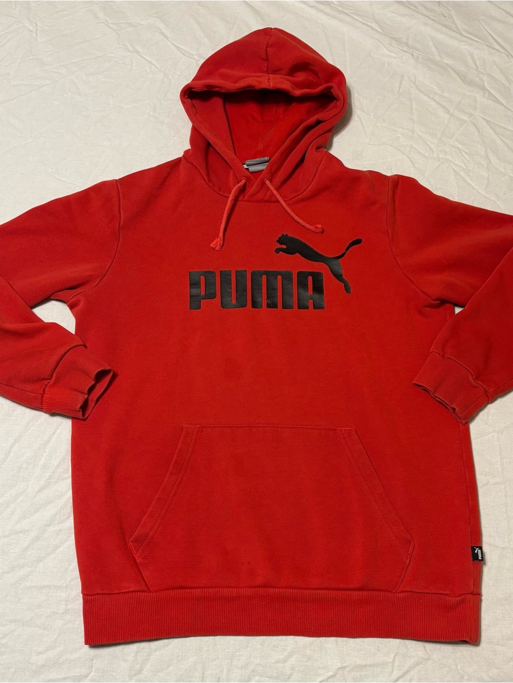 PUMA Men's Red Fleece Pullover Hoodie Logo Graphic Print w/ Pockets Size S